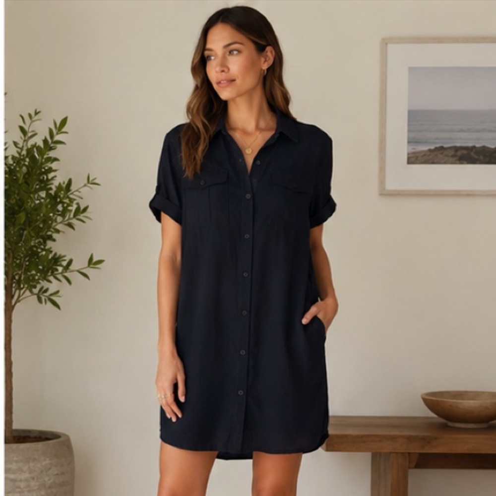Theory Dark Blue Short Sleeve Shirt Dress